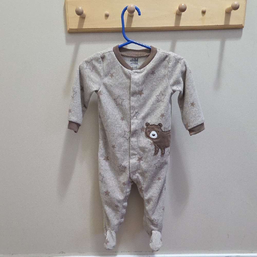 Beige Starry Bear Footie Size 6 - 9 Months